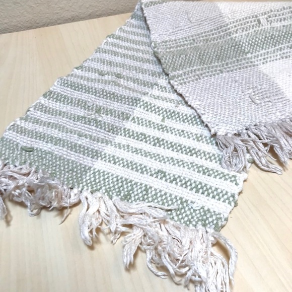 Hand Crafted Other - Handwoven Cotton Runner. Sage, Tan, Cream. Artisan Cotton. Wabi Sabi Farmhouse.